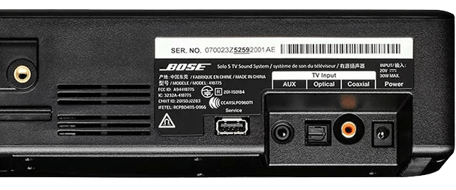 序列号位置- Bose® Solo 5 TV sound system